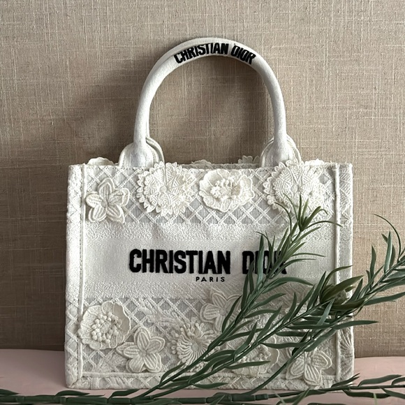 Handbags - ✨ SMALL PARIS BOOK TOTE ✨ Handheld Cream Color Canvas Flower Embroidery Handbag